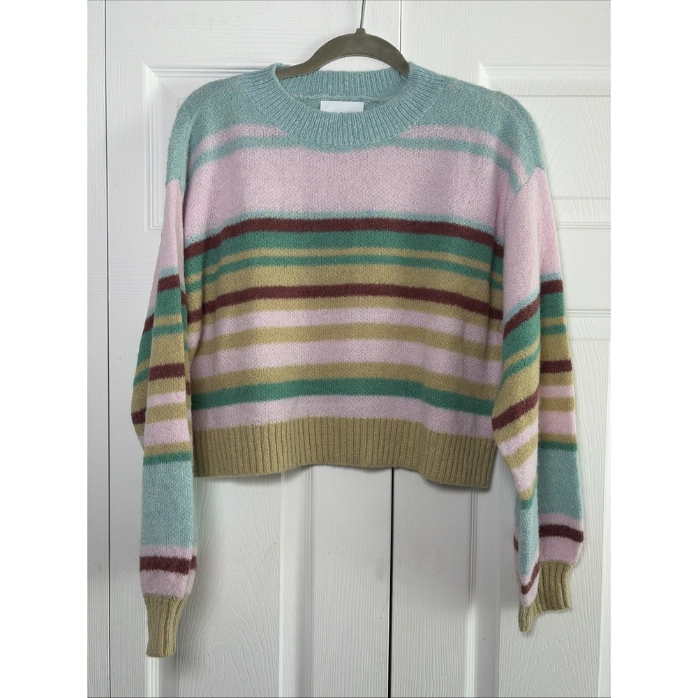 Mable Striped Cropped Sweater Womens Size M Multi Color Pastel Wool Blend Y2K